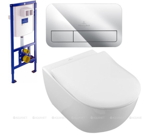 Унитаз подвесной Villeroy &amp; Boch Subway 2.0 с сиденьем, инсталляцией и клавишей хром 5614R201/92246100/92249061