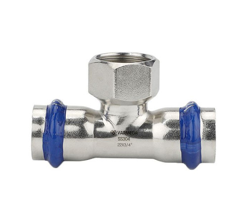 Тройник раструбный Varmega Inox Press с внутренней резьбой 15х1/2х15 мм VM720150415