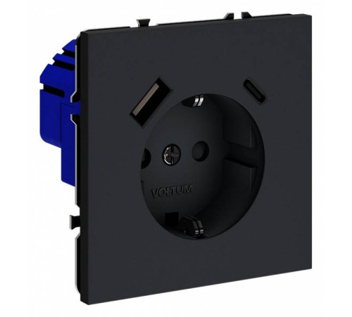 Розетка с заземлением и со шторкой и 2хUSB type A и C, без рамки Voltum S70 VLS040507