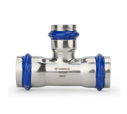 Тройник раструбный переходный Varmega Inox Press 22x15x22 мм VM719221522