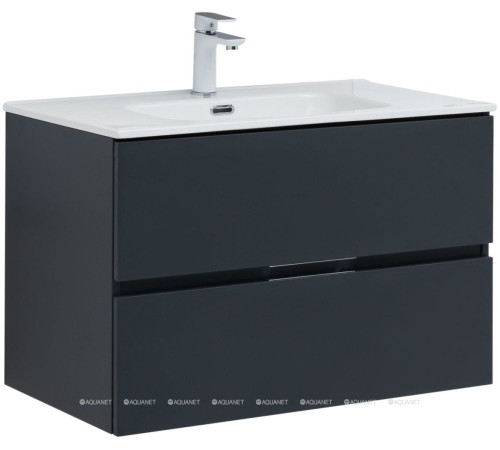 Тумба с раковиной Aquanet Алвита new 80 2 ящика антрацит 00273987