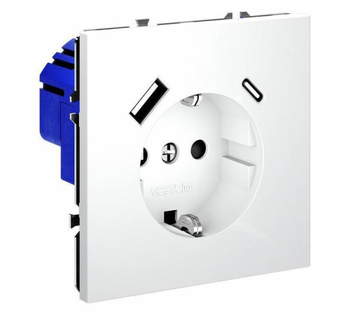 Розетка с заземлением и со шторкой и 2хUSB type A и C, без рамки Voltum S70 VLS040502