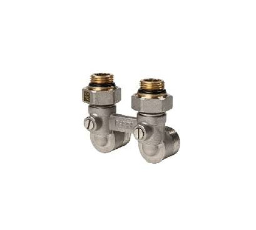 Блок шаровых кранов угловой REHAU RAUTITAN G 1/2 x G 3/4 никелированный 12407373001