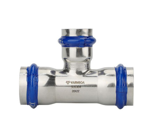 Тройник раструбный переходный Varmega Inox Press 35х28х35 мм VM719352835