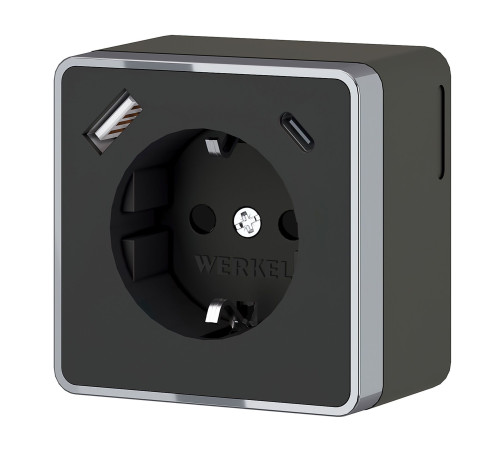 Розетка с заземлением, шторками и USB тип A+C Gallant чёрный хром W5071735