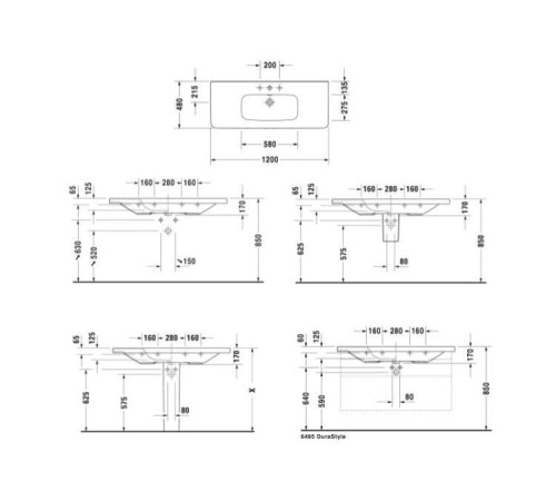 Раковина для мебели Duravit DURASTYLE 1200x480 мм с 1 отверстием 2320120000