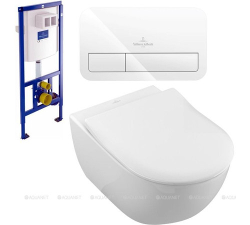Унитаз подвесной Villeroy &amp; Boch Subway 2.0 с сиденьем, инсталляцией и белой клавишей 5614R201/92246100/92249068