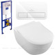 Унитаз подвесной Villeroy &amp; Boch Subway 2.0 с сиденьем, инсталляцией и белой клавишей 5614R201/92246100/92249068