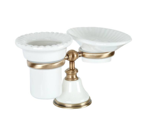 Держатель настольный с мыльницей и стаканом Tiffany World Harmony 141 белый/бронза TWHA141bi/br