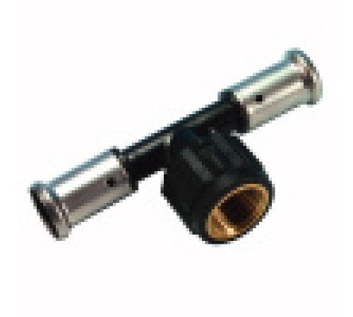 Тройник пресс ПВДФ Henco 26x1/2x26 ВР с черной заглушкой 13PK-260426BP