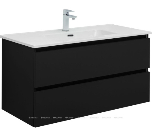 Тумба с раковиной Aquanet Вега 2.0 100 Flat 2 ящика черный 00344765