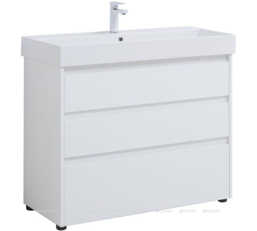 Тумба под раковину Aquanet Nova Lite 100 3 ящика Slim Synergy белый глянец 00302478