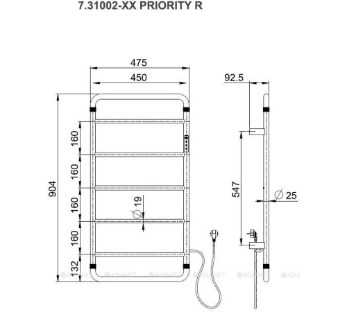 Полотенцесушитель электрический Allen Brau PRIORITY R 904x475 мм браш. никель 7.31002-BN