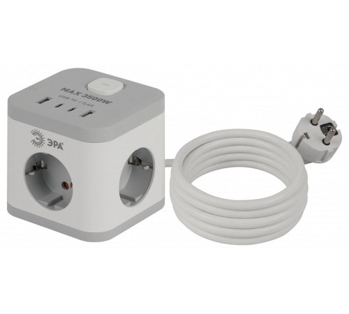 Удлинитель с выключателем Эра CUBE-3es-1,5m-4USB-W